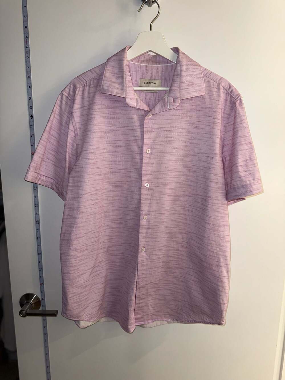 Bugatchi 8-Way Stretch Short Sleeve Button Down Shirt Lavender Purple Size M